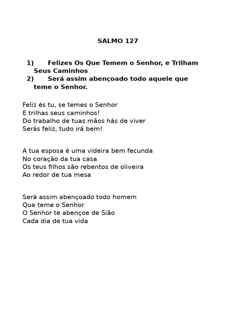 Salmo 127: Abençoado é quem teme o Senhor | PDF