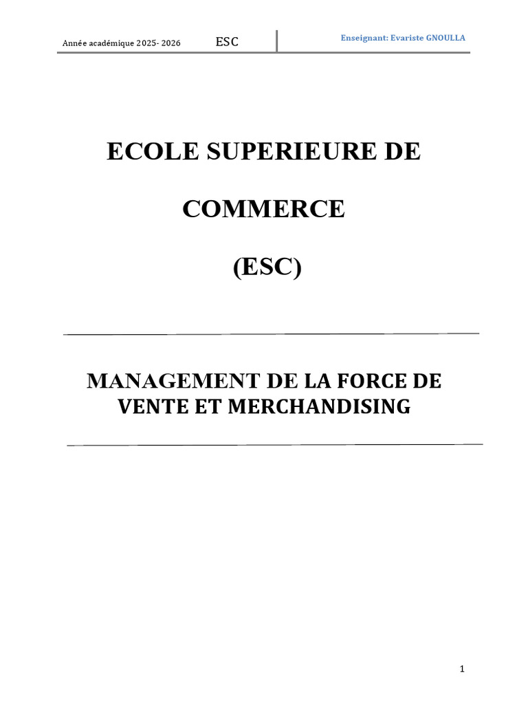 Management de la Force de Vente 2025-2026 | PDF | Merchandising | Sodles