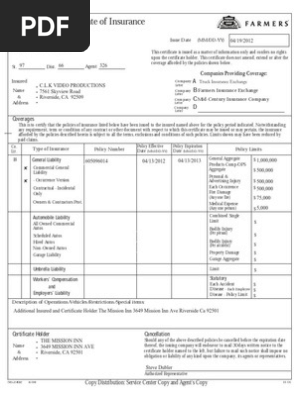 Certificate of Insurance