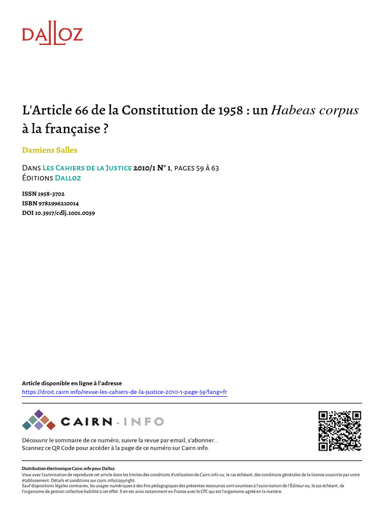 Article 66 : Habeas Corpus Français | PDF | Constitution | Droits ...