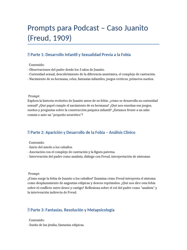 Prompts Podcast Caso Juanito Freud (1) | PDF