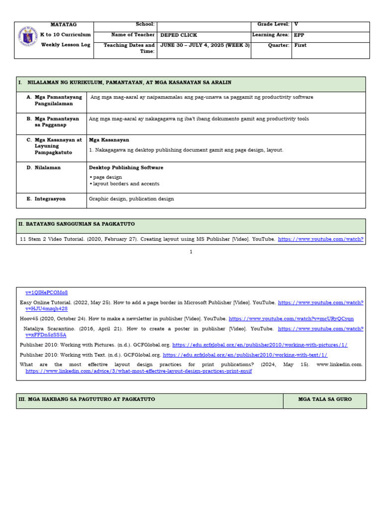 Epp 5 - DLL - Q1 - W3 | PDF