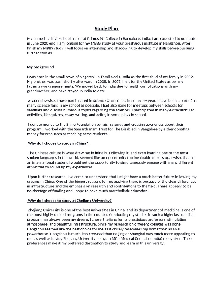 MBBS Study Plan at Zhejiang University | PDF | Skill | Cognition