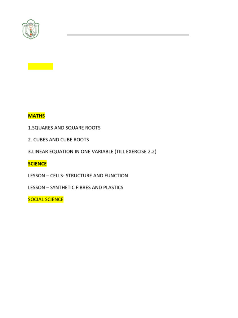 Grade 8 Unit Test 2 Syllabus 2021-22 | PDF