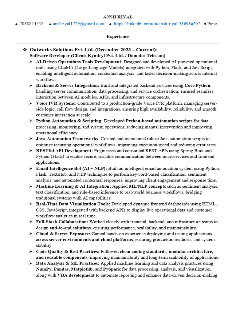 Software Developer Resume - AI & Python Skills | PDF | Automation ...