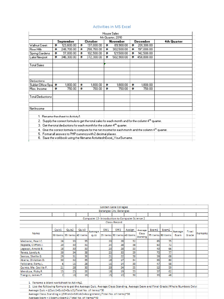 Exercises in Ms Excel | PDF