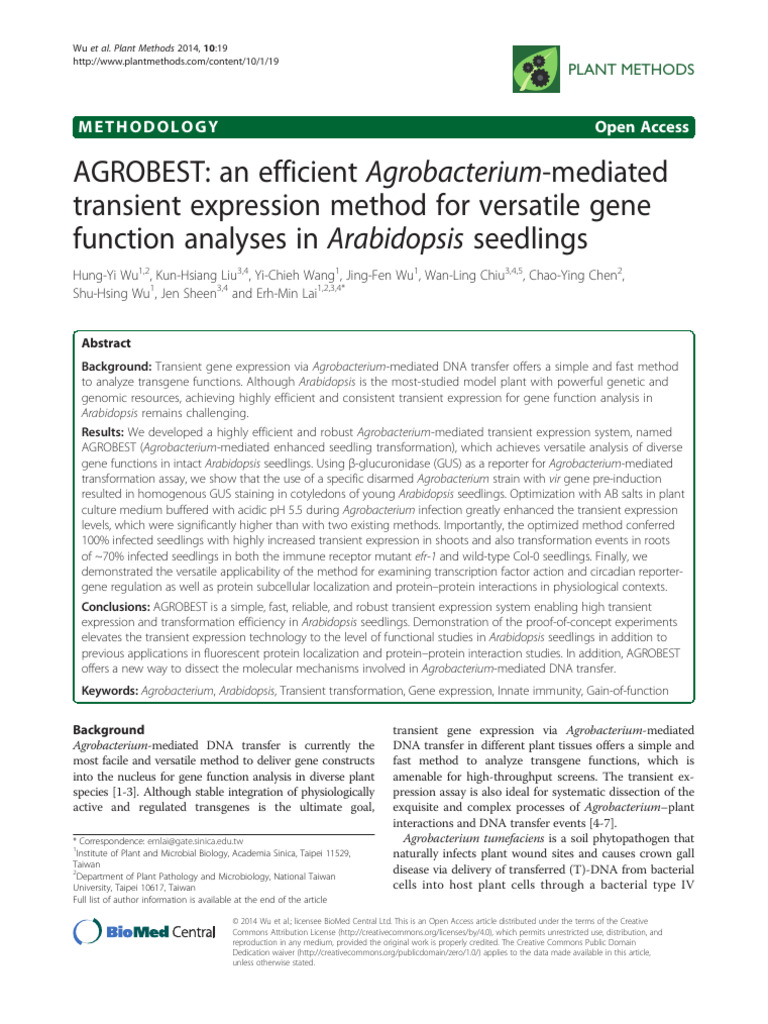 AGROBEST: Efficient Gene Analysis in Arabidopsis | PDF | Arabidopsis ...