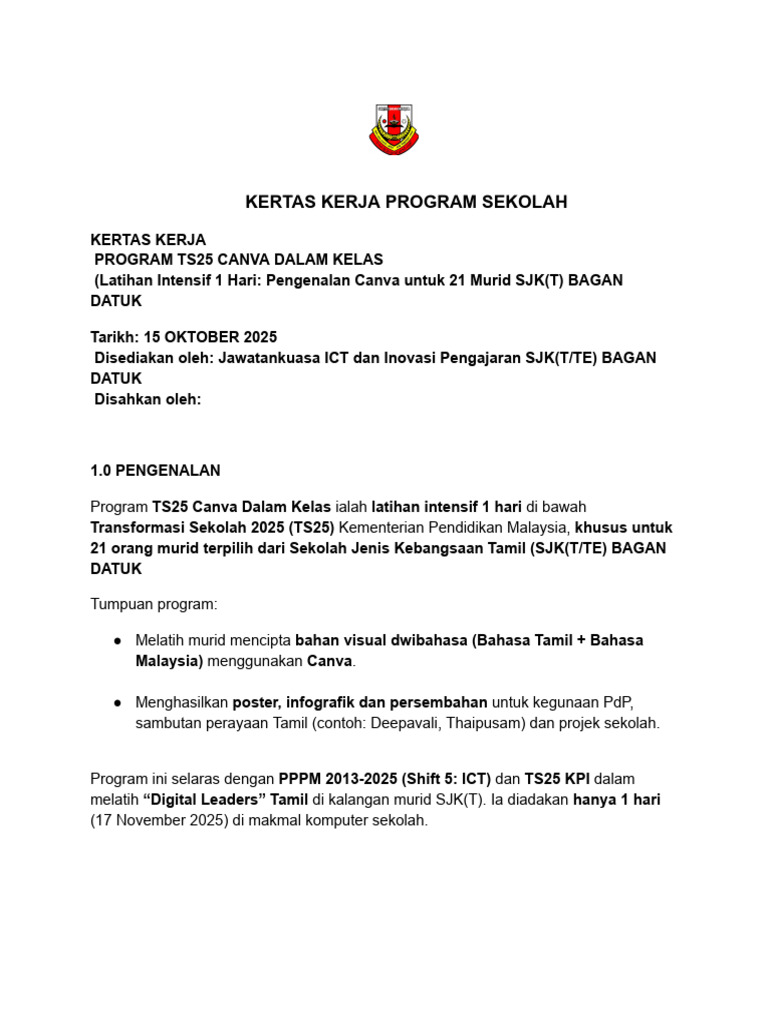 Kertas Kerja Program Sekolah | PDF