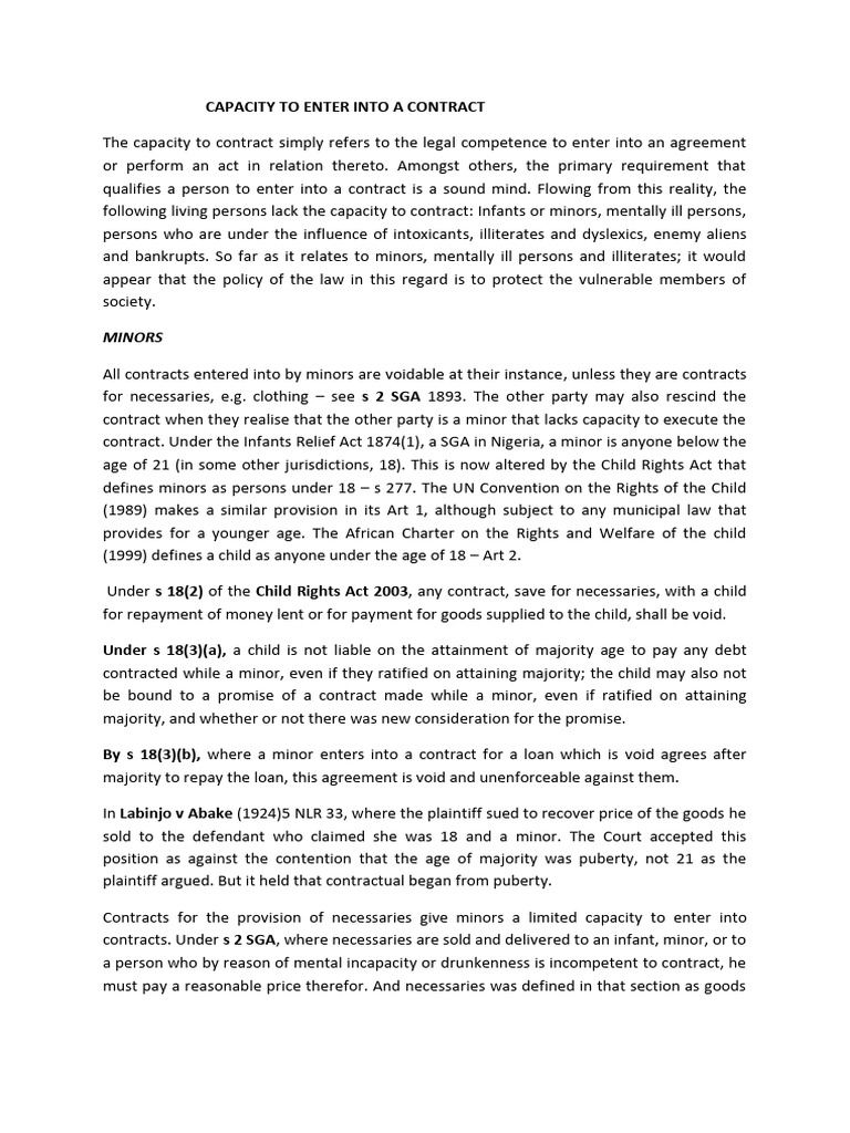 Understanding Contract Capacity and Minors | PDF | Corporations | Justice