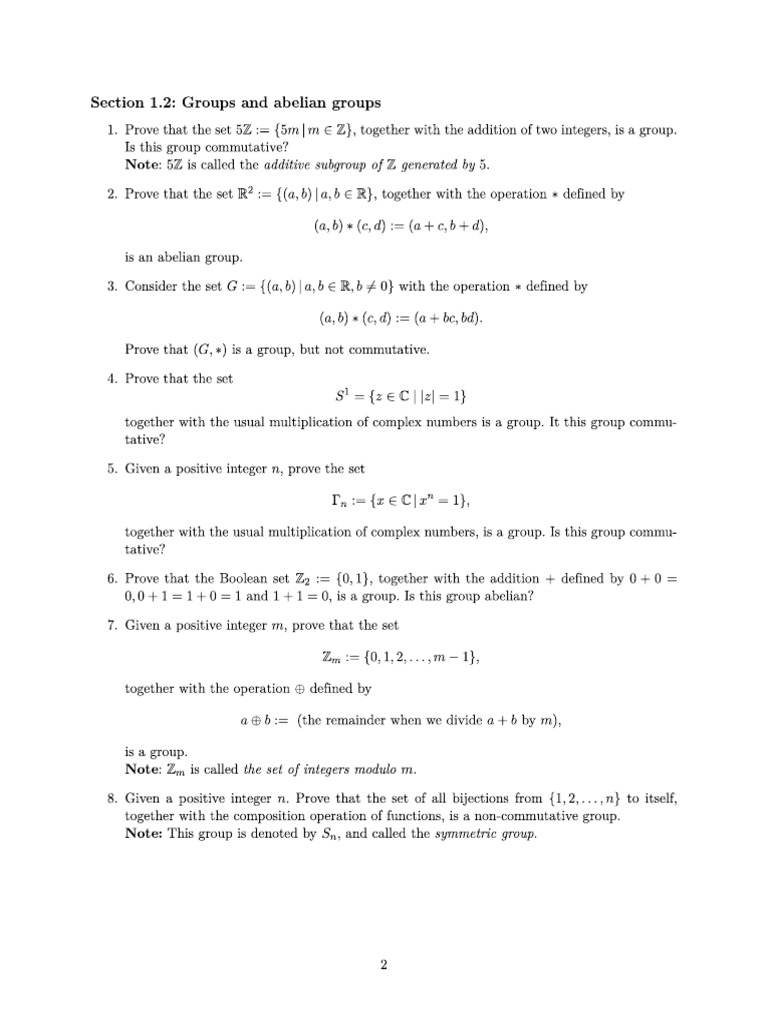 Exercise Sheet 1.2 - Groups and Abelian Groups | PDF