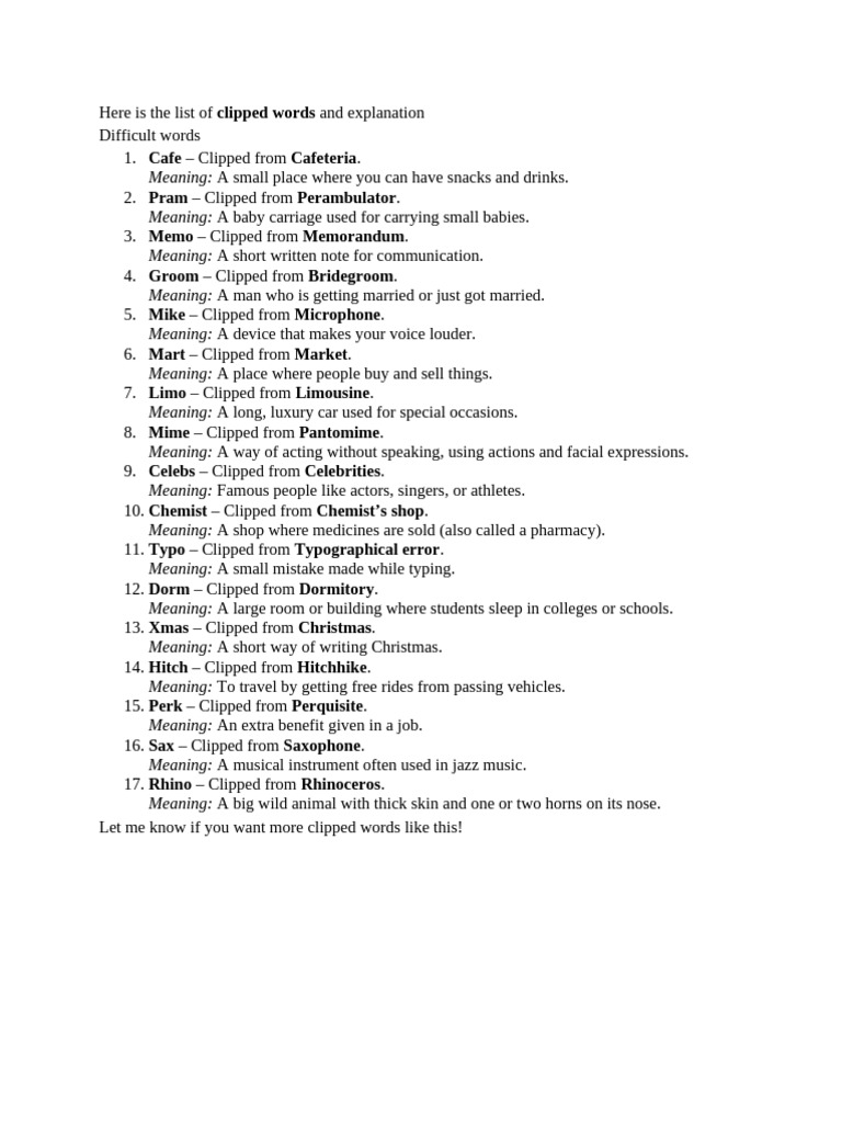 Clipped Word 11 TH and 12 English | PDF