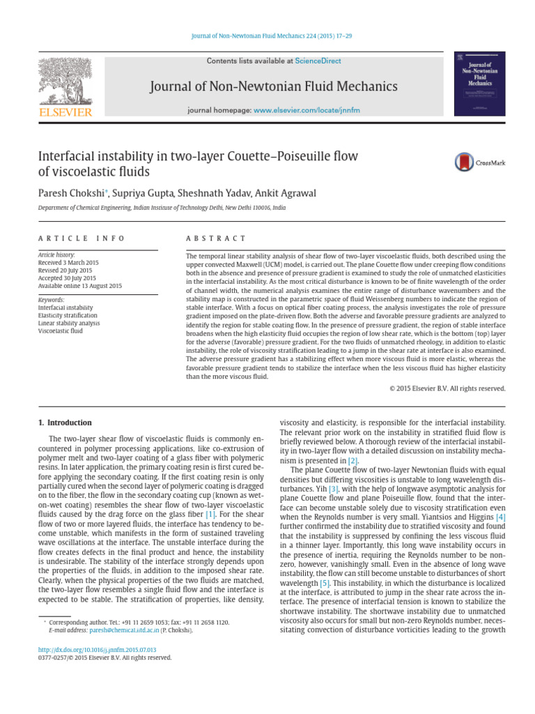 Interfacial Instability in Two-Layer Viscoelastic Flow | PDF ...
