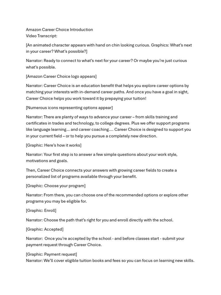 Career Choice Orientation Video Transcript | PDF