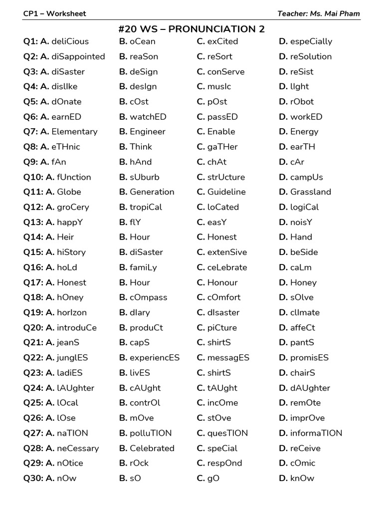 Pronunciation Worksheet for Students | PDF
