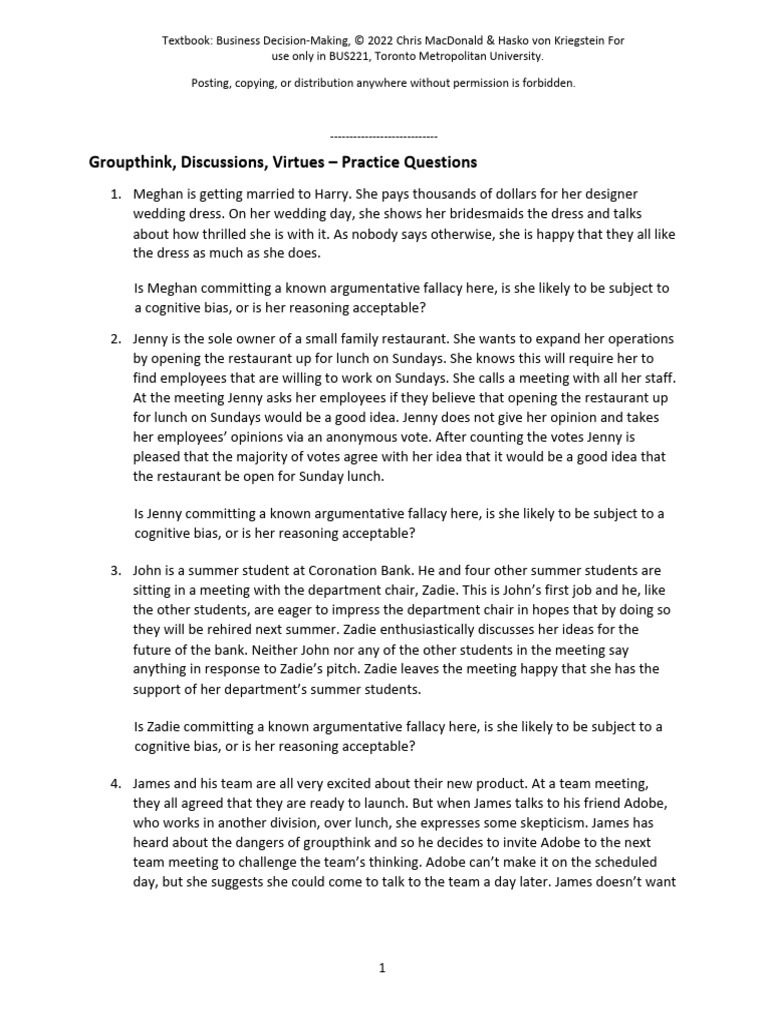 2025 10 Practice Questions Groupthink Virtues | PDF | Mediation | Argument