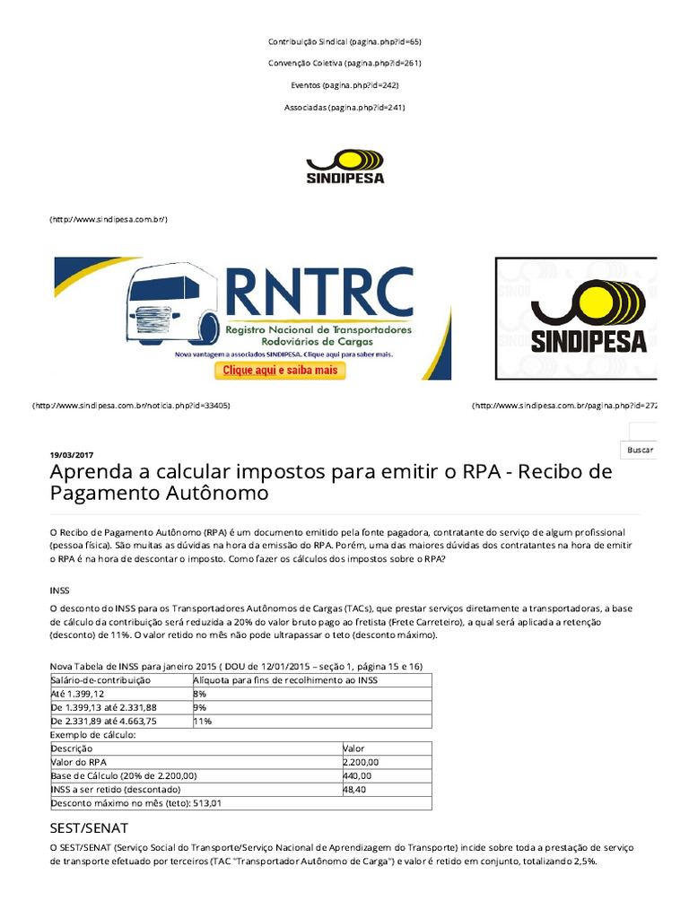 Cálculo de Impostos no RPA | PDF | Imposto de Renda | Impostos