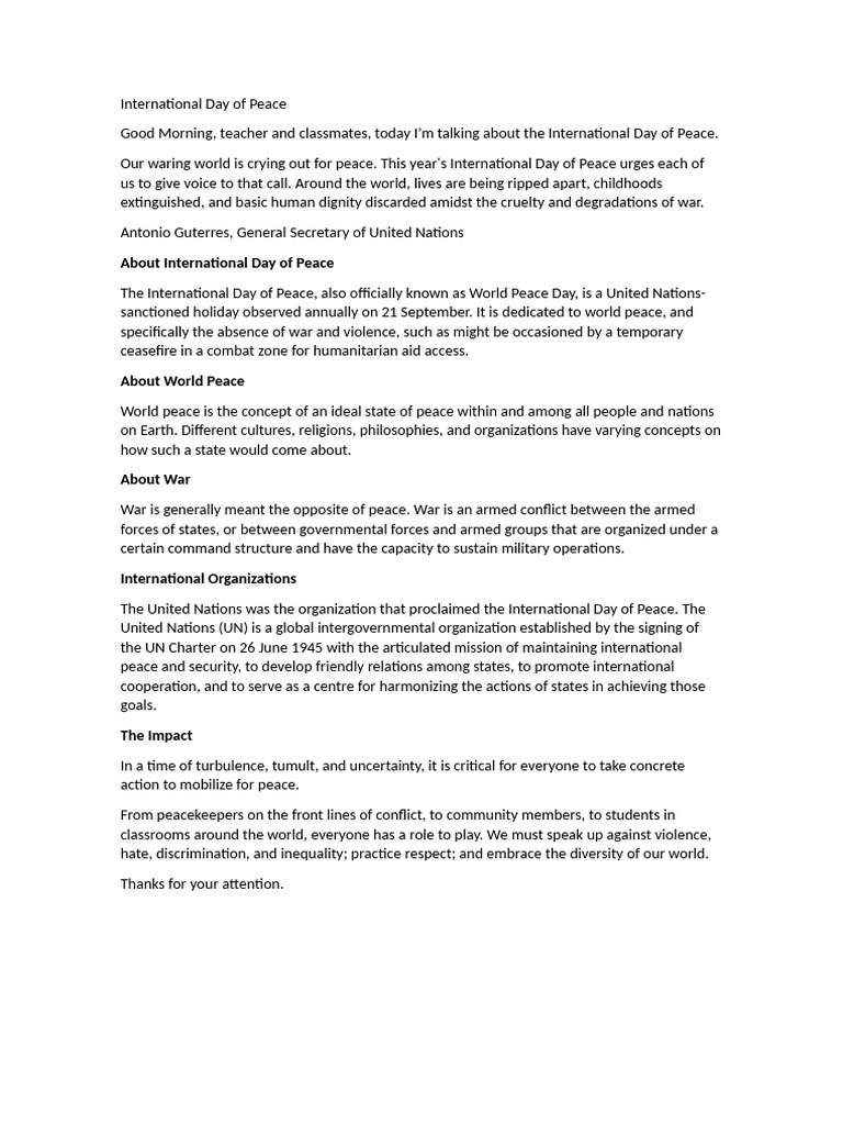 Understanding International Day of Peace | PDF