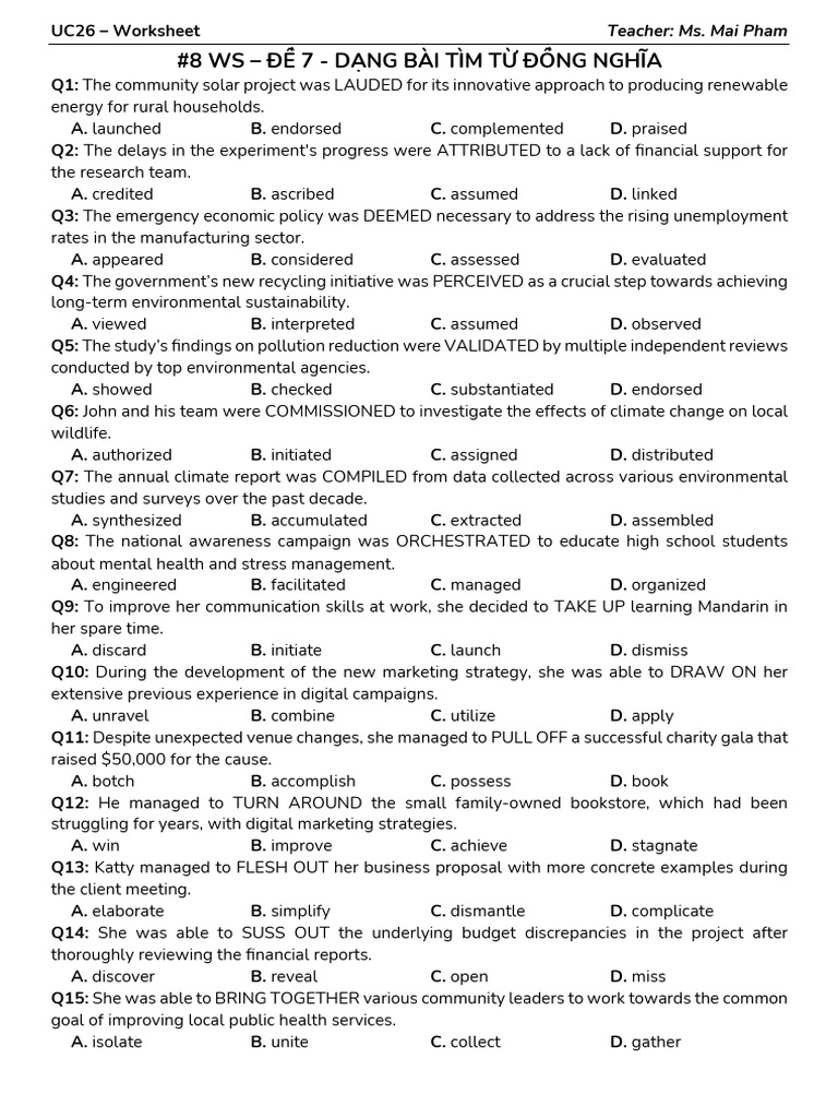 Synonym and Antonym Worksheet | PDF