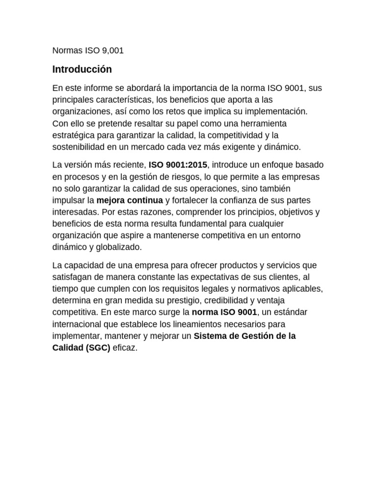 Importancia de la norma ISO 9001 | PDF | Sistema de manejo de calidad ...