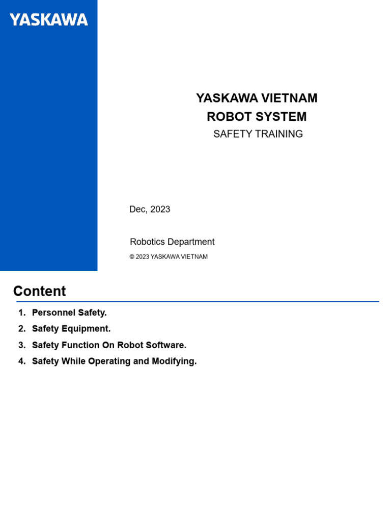 Yaskawa Robot Safety Training Guide | PDF | Robot | Robotics