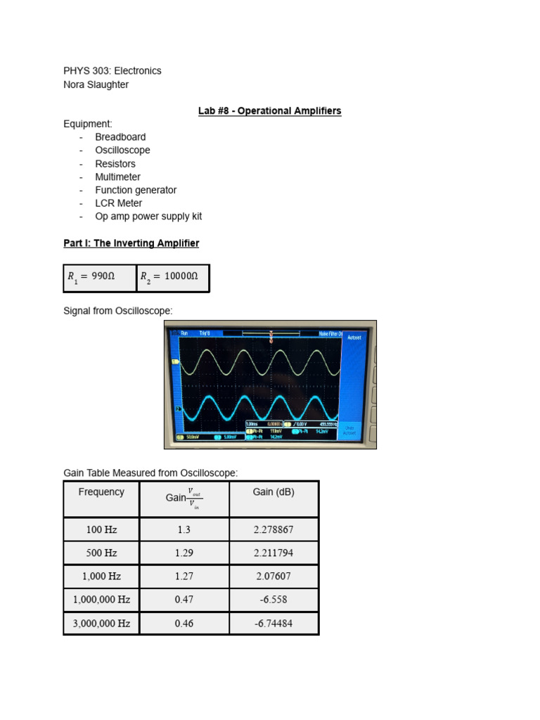Operational Amplifier Lab Analysis | PDF