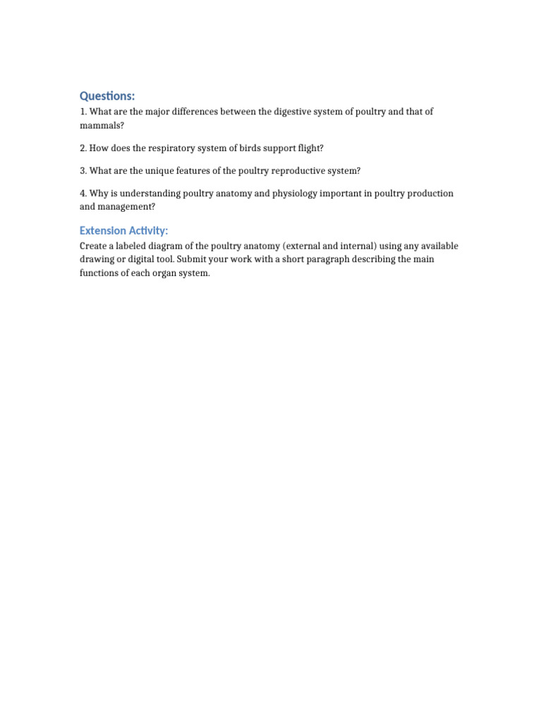 Anatomy and Physiology of Poultry Activity | PDF
