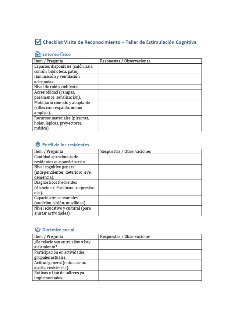 Checklist para Taller de Estimulación Cognitiva | PDF