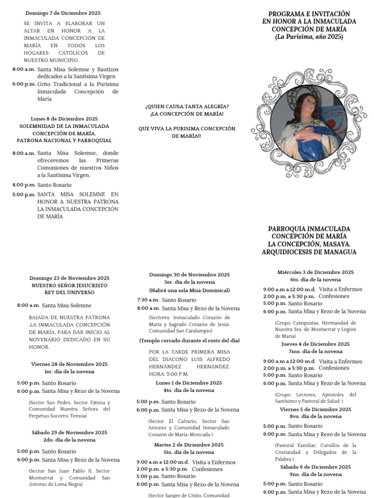 Programa de La Purísima 2025 en Masaya | PDF | María, madre de Jesús ...