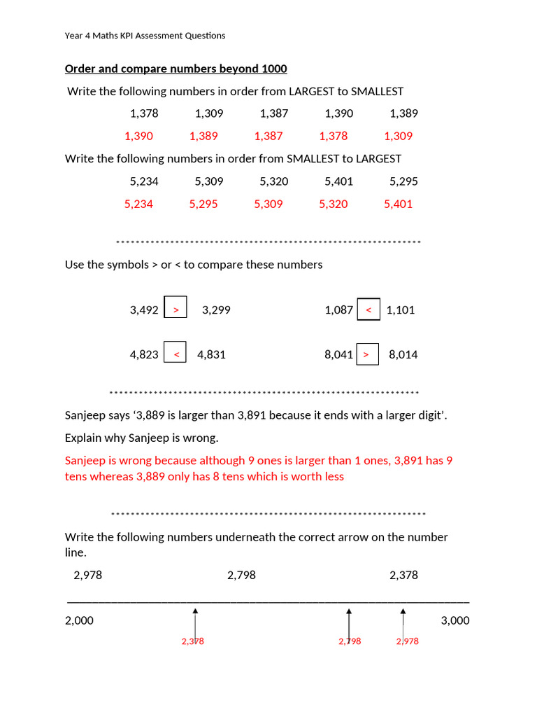 Year 4 Maths Assessment Questions | PDF | Number Theory | Arithmetic