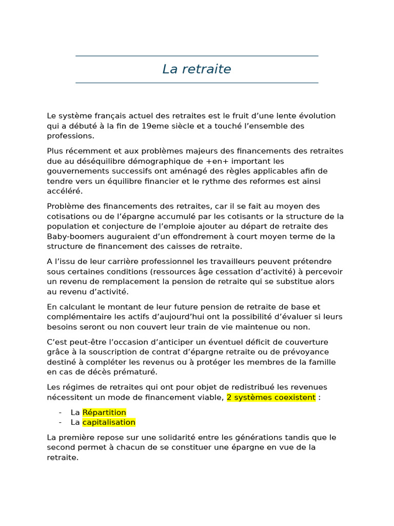 Système de retraite en France : enjeux et calculs | PDF | Retraite ...