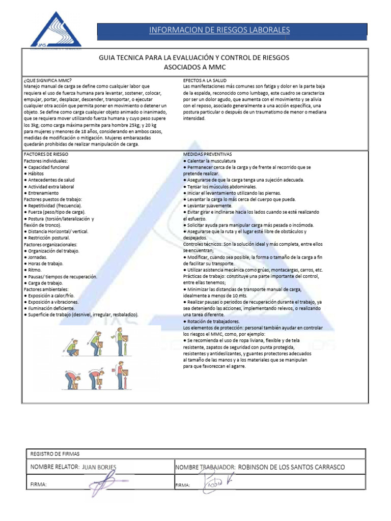 Evaluación de Riesgos en Manejo de Carga | PDF | Dolor lumbar