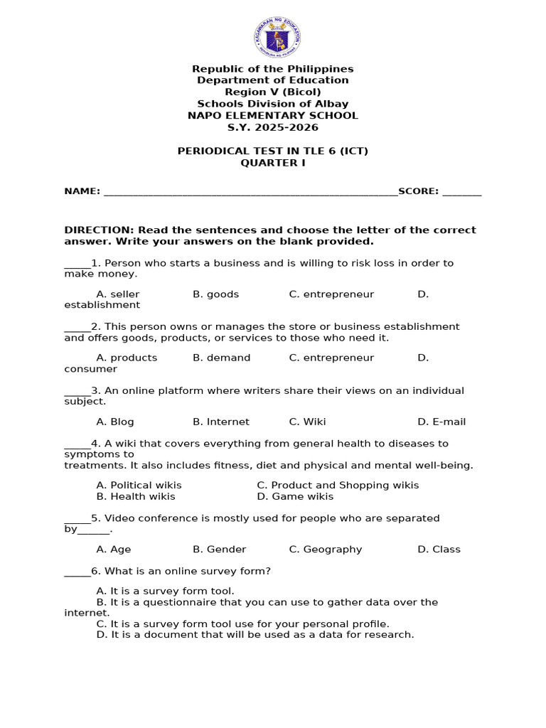 TLE 6 ICT Periodical Test Guide | PDF | Wiki | Videotelephony