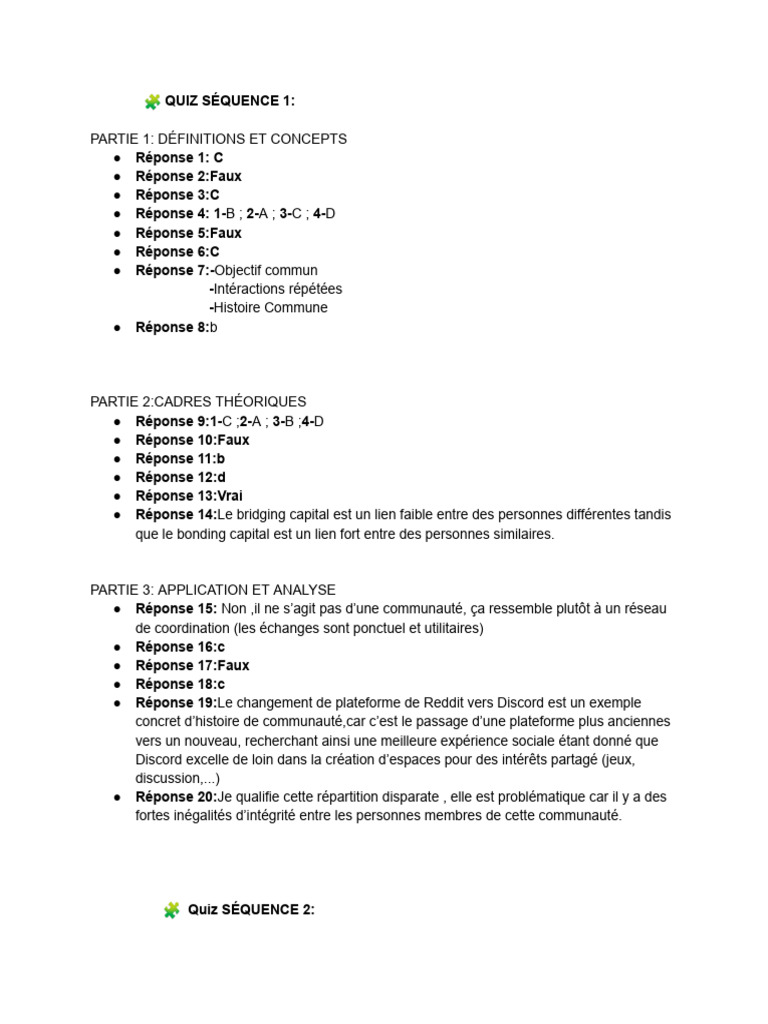 Quiz sur les Communautés et Plateformes | PDF