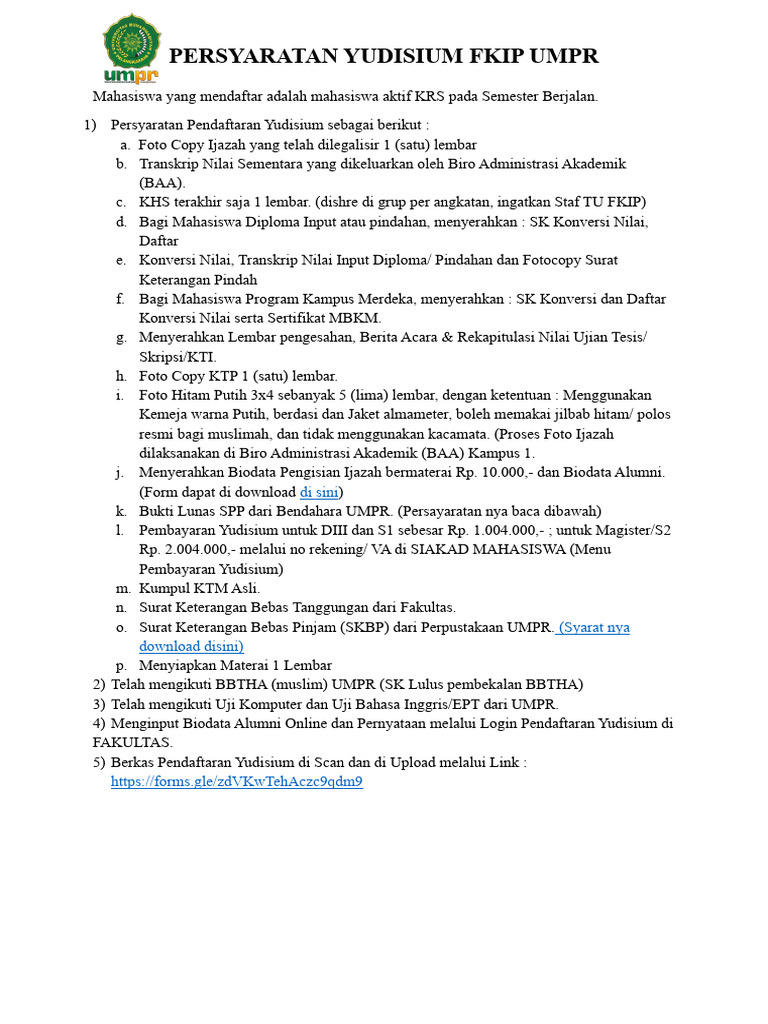 Persyaratan Yudisium FKIP UMPR 2023 | PDF