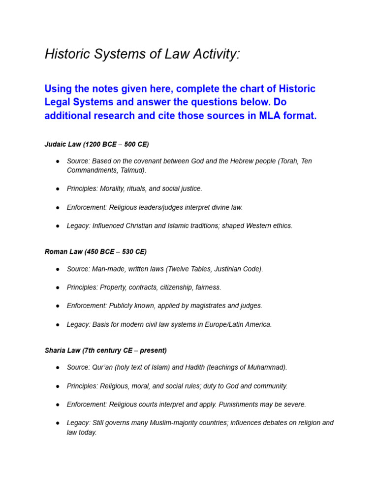 Overview of Historic Legal Systems | PDF | Sharia | Justice