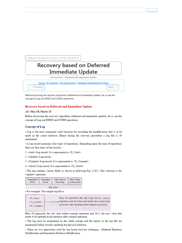 19. Recovery Based on Deferred Immediate Update - Transactions ...