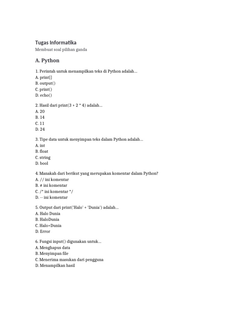 Soal Pilihan Ganda Informatika dan Dampaknya | PDF