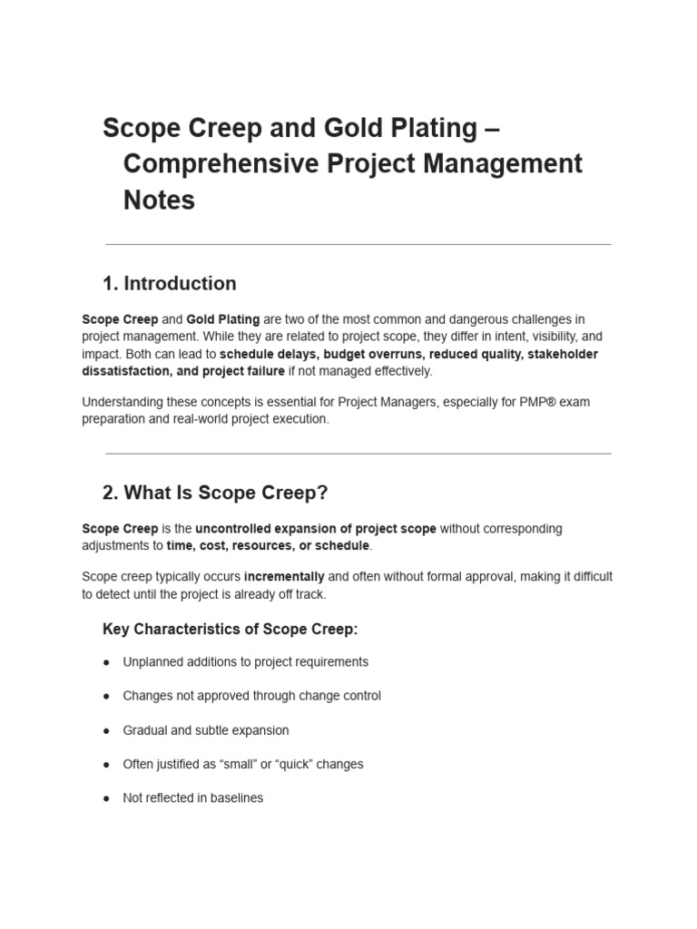 Managing Scope Creep and Gold Plating | PDF | Project Management