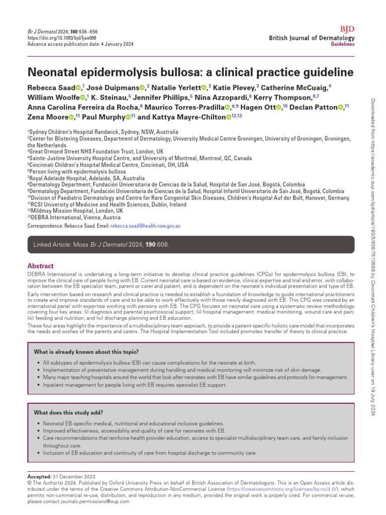 Neonatal Epidermolysis Bullosa Guidelines | PDF | Wound | Health Care