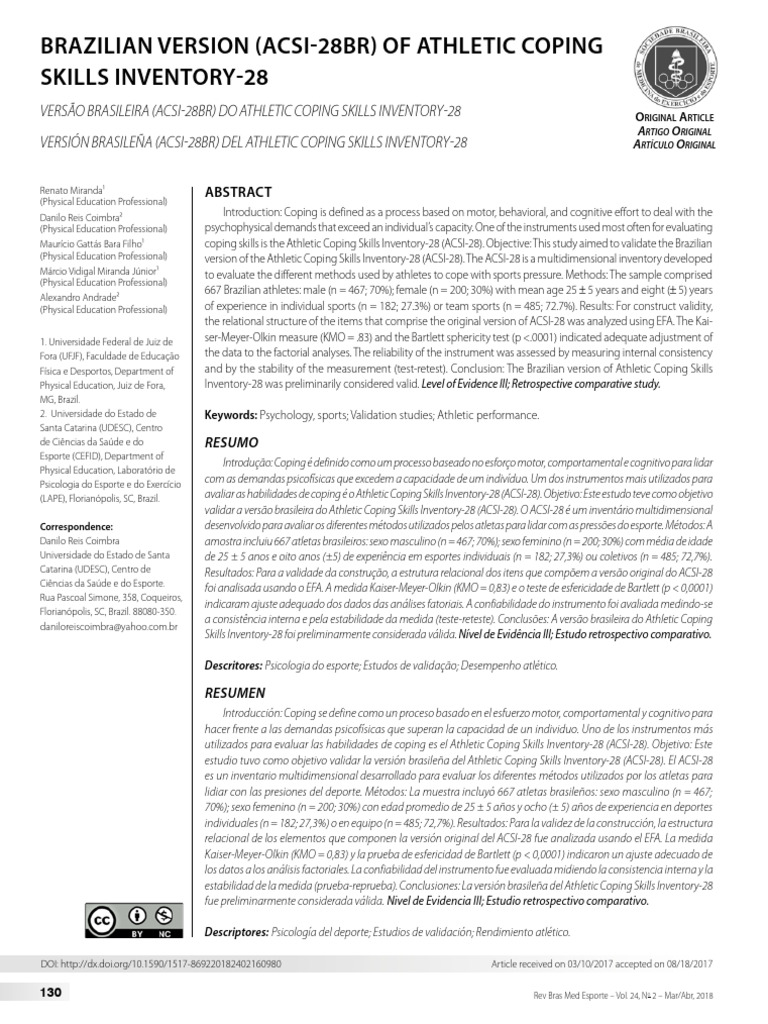 Validating ACSI-28 for Brazilian Athletes | PDF | Psychology ...