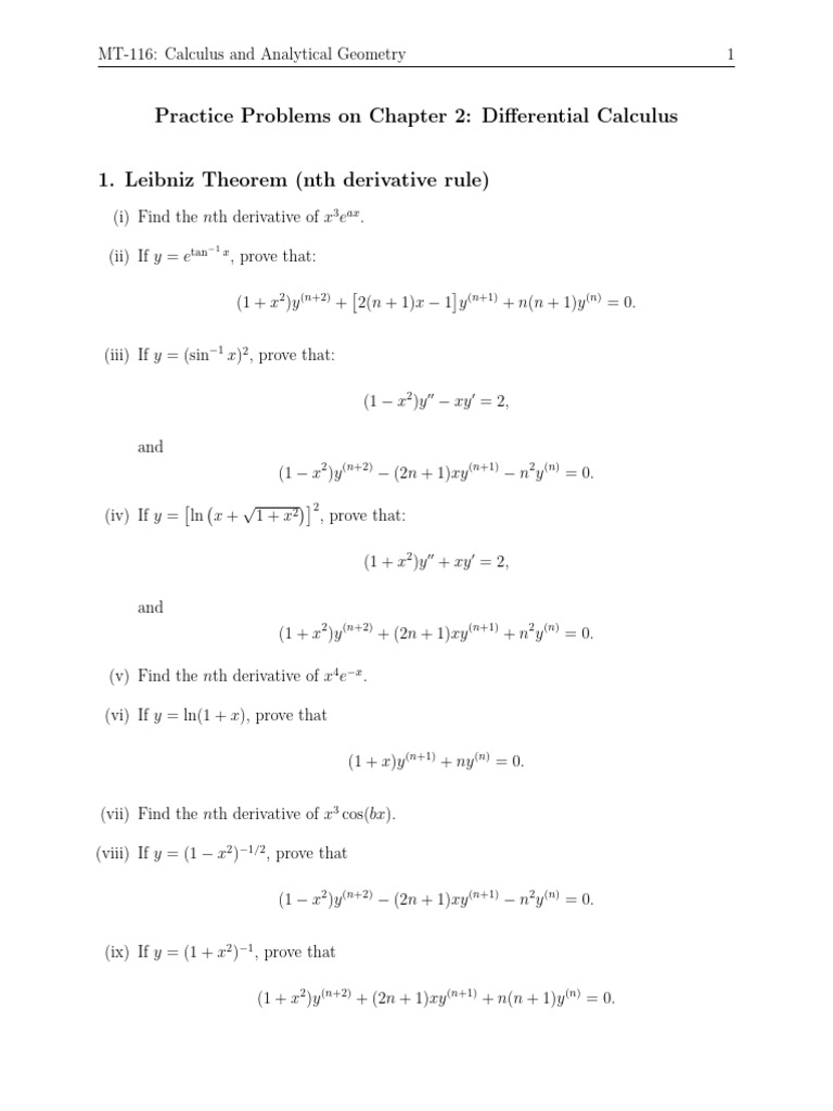 Differential Calculus Practice Problems | PDF | Analysis | Subtraction