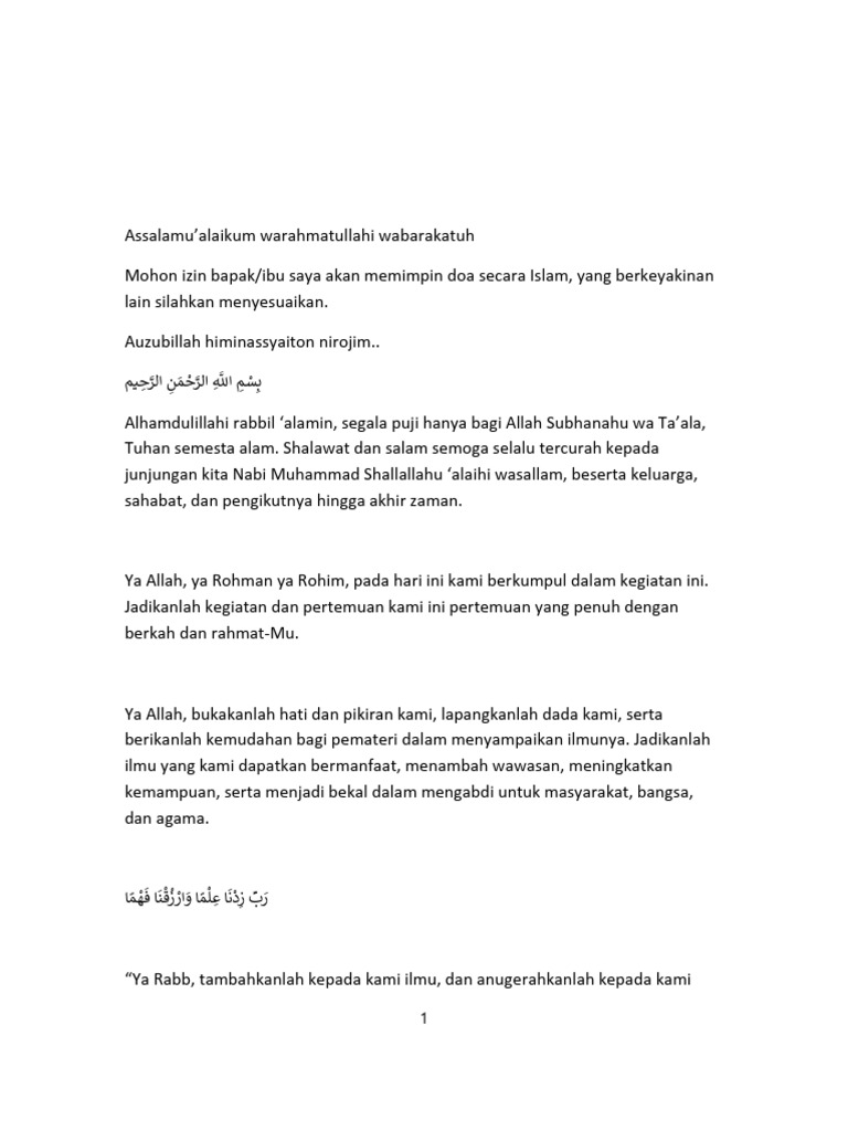 Doa Pembuka Acara Islam yang Berkah | PDF