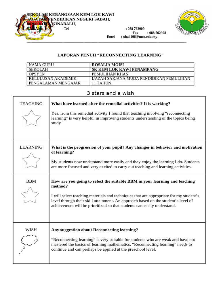 Laporan SK Kem Lok Kawi Reconnecting Learning | PDF