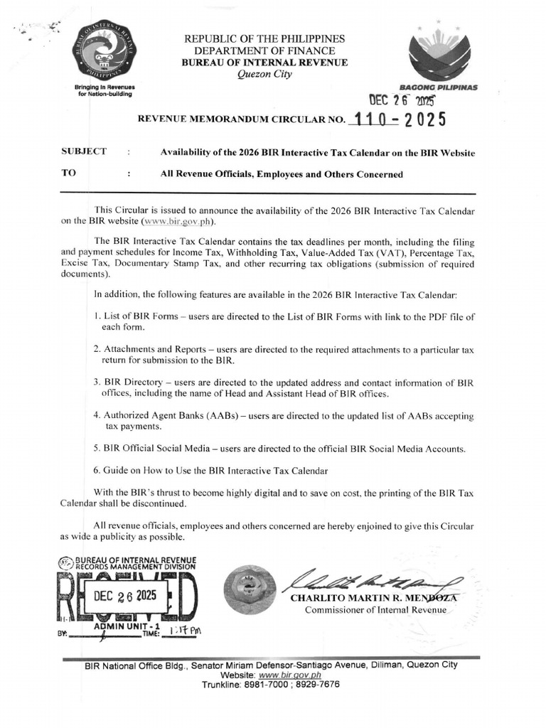 RMC No. 110-2025 | PDF