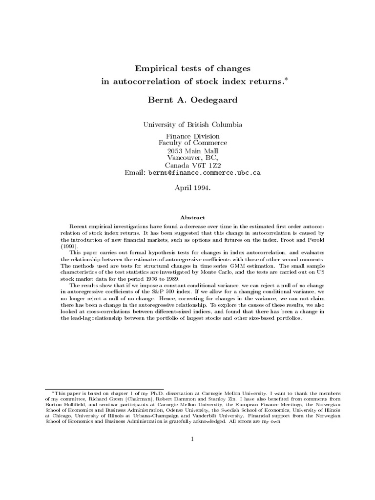 Empirical Test of Changes in Autocorrelation of Stock Index Returns | PDF