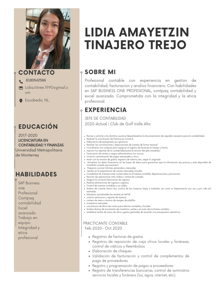CV Lida Tinajero | PDF | Contabilidad | Presupuesto