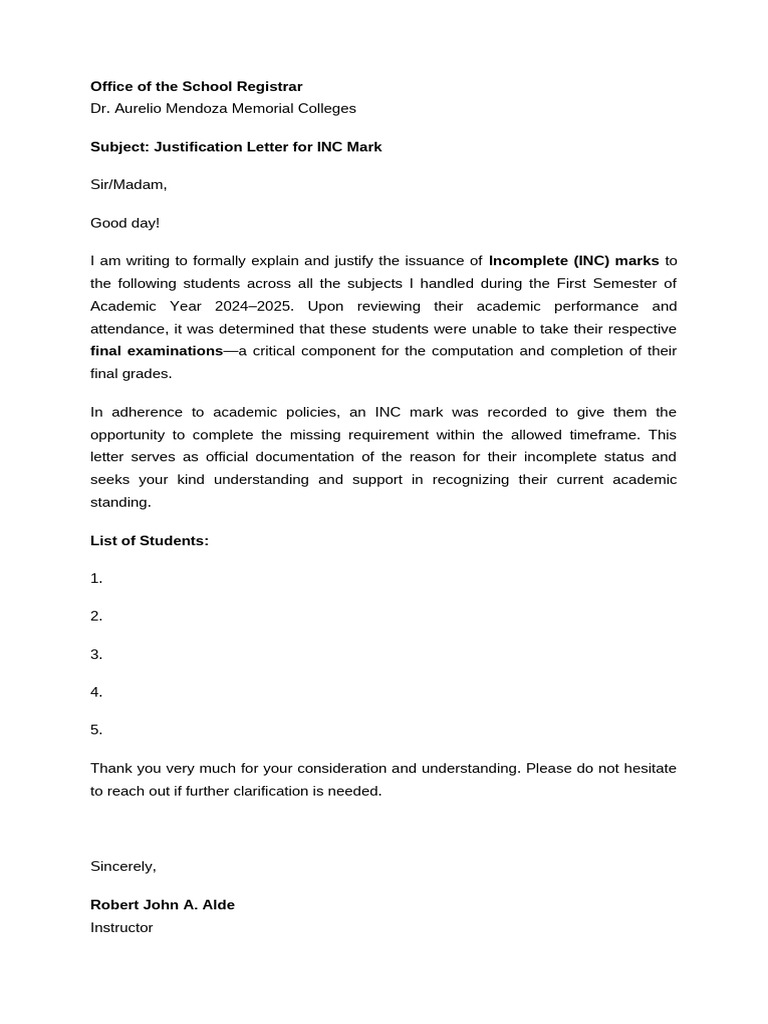 Inc Letter | PDF