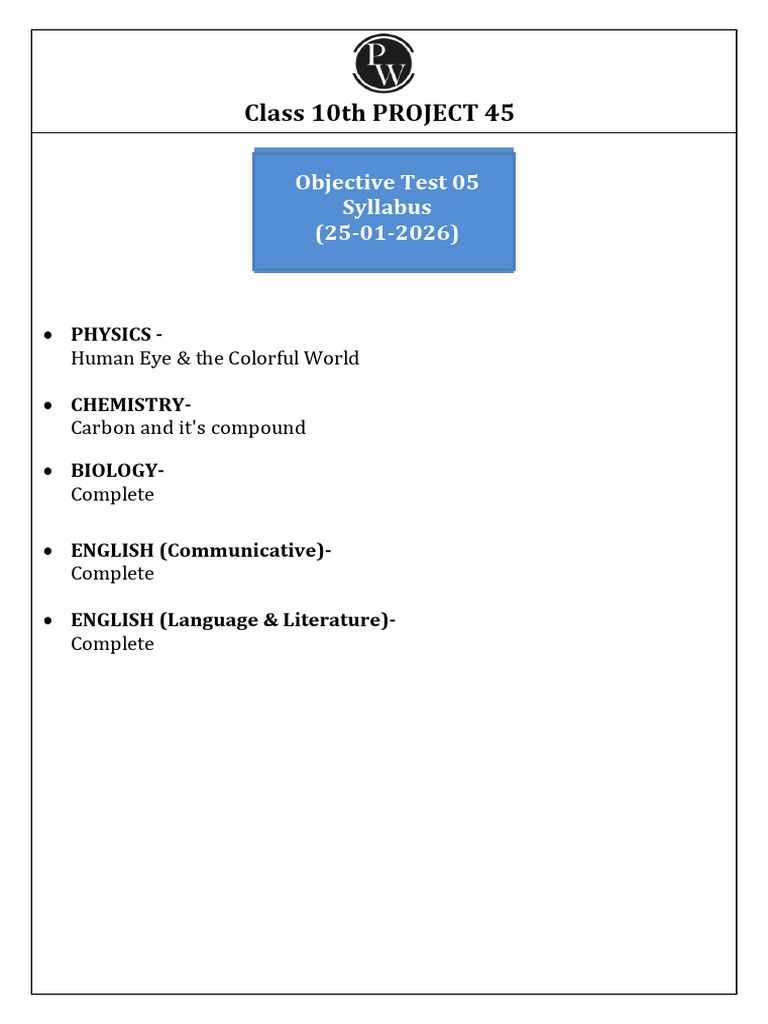 Class 10th Project 45 Test Overview | PDF
