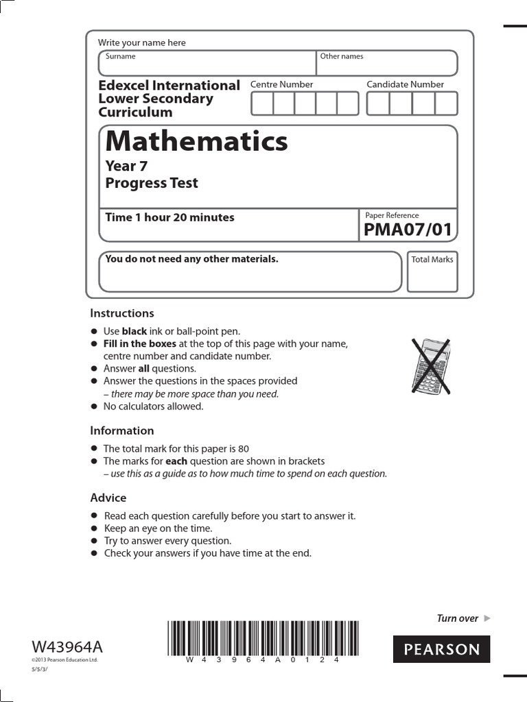 Year 7 Mathematics Progress Test | PDF