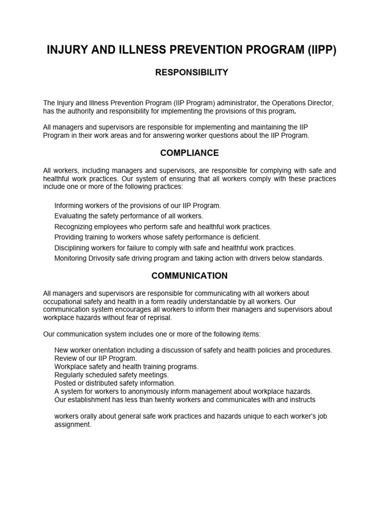 Injury and Illness Prevention Program Guide | PDF | Occupational Safety ...